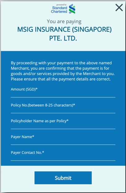 Please complete the compulsory fields to make payment via PayNow.