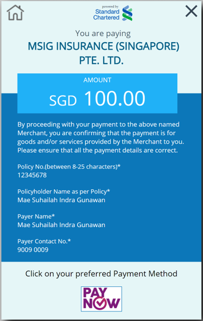 Confirm your details before proceeding to pay for your MSIG policies through PayNow.