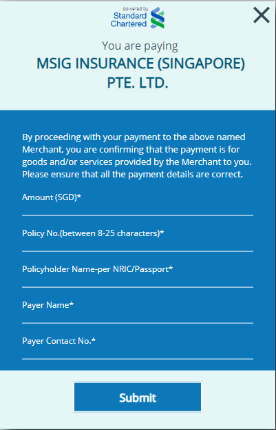 Please complete the compulsory fields to make payment via PayNow.