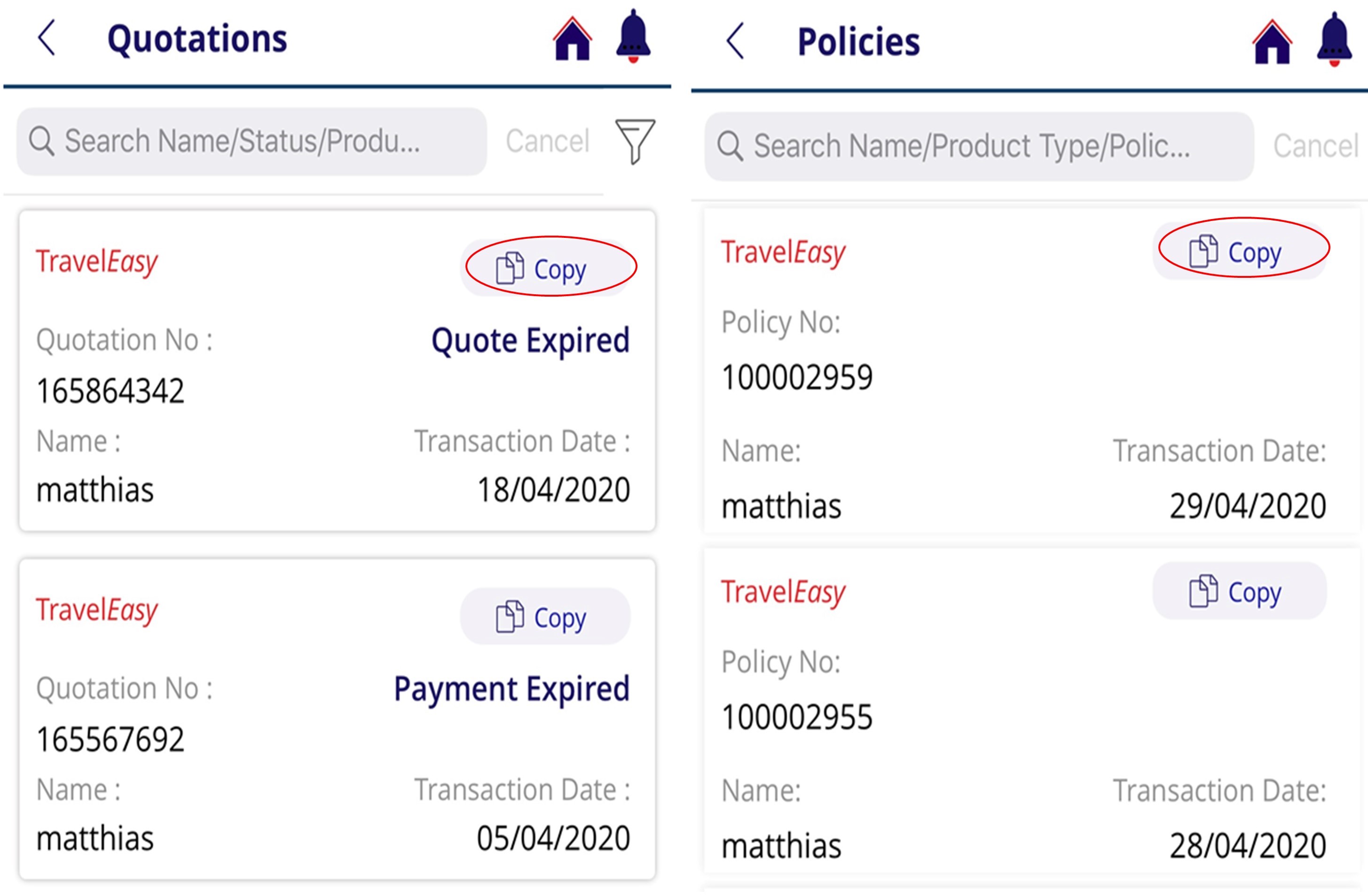 Copy-trade all types of quotations/ policies via the mPartner app. 