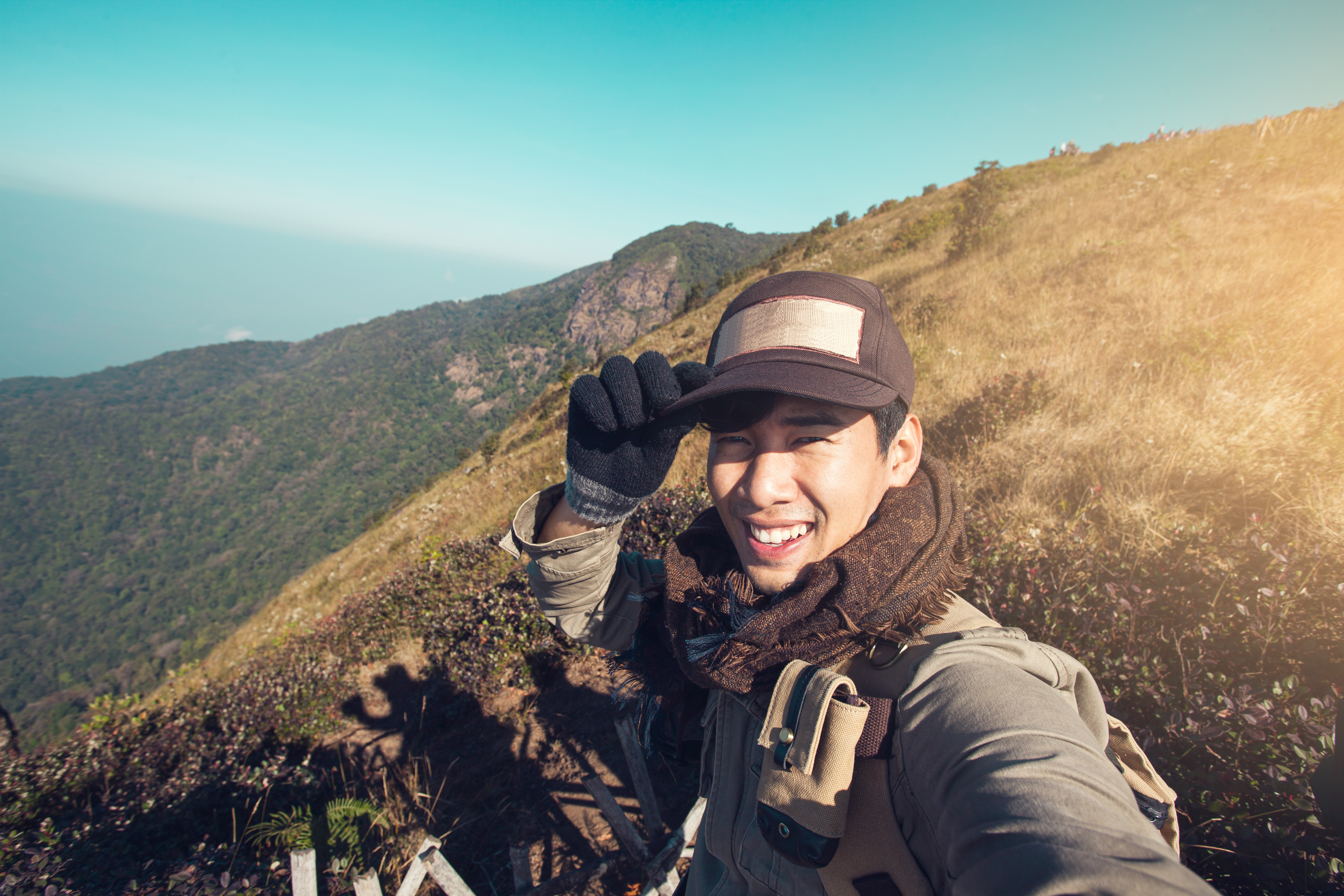 Male student on a hike outdoors