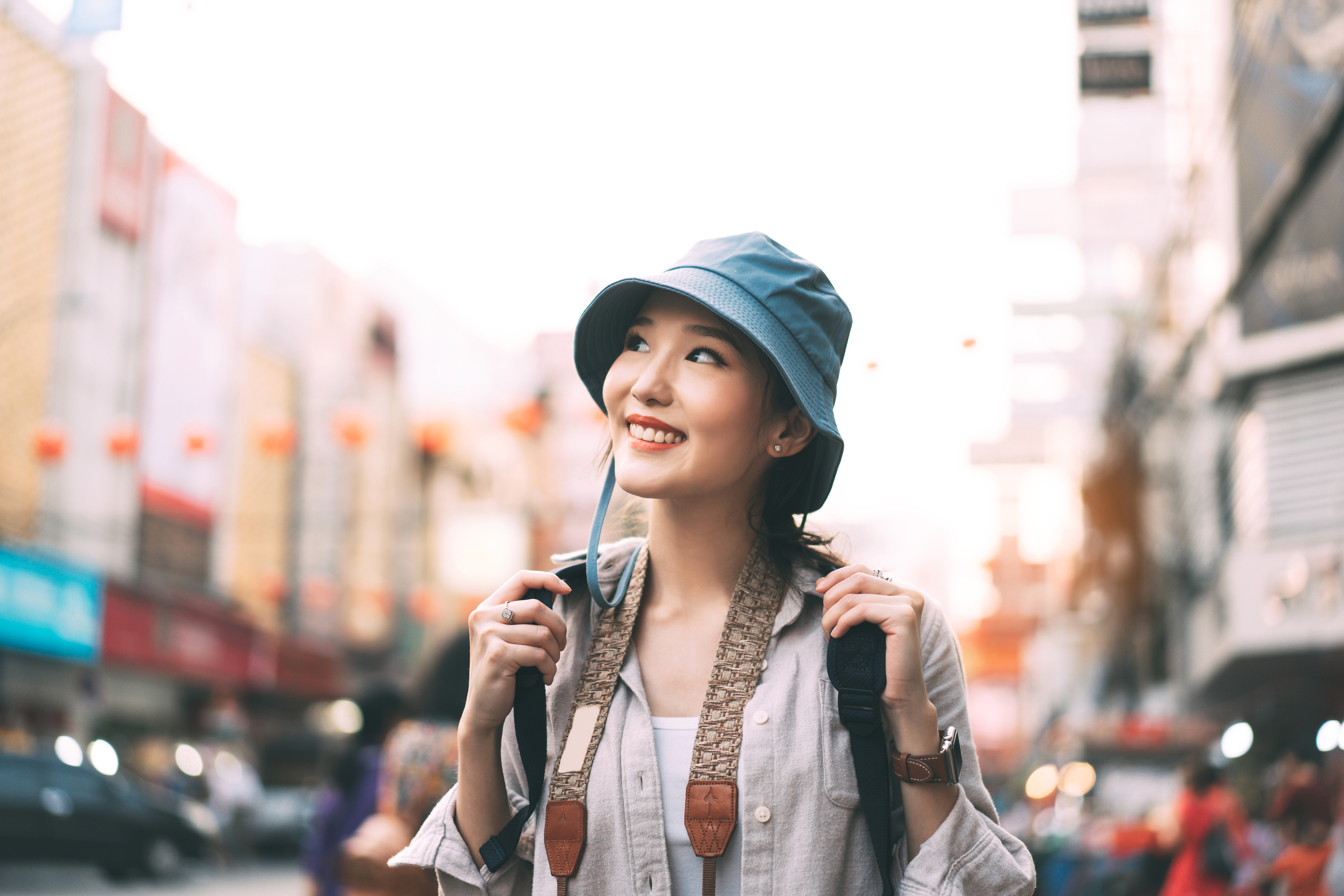 Female student exploring a new country